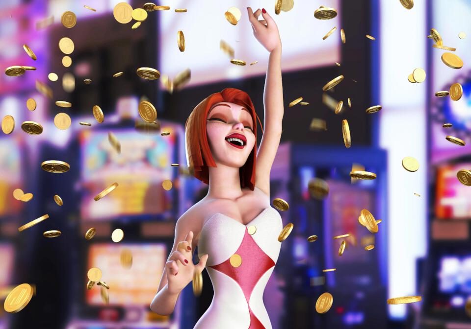 personnage au casino - pluie de pièces et jetons